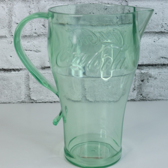 Vintage Coca Cola Green Glass Pitcher Plastic Large Fluted Pitcher 9.25 inches - Picture 7 of 7